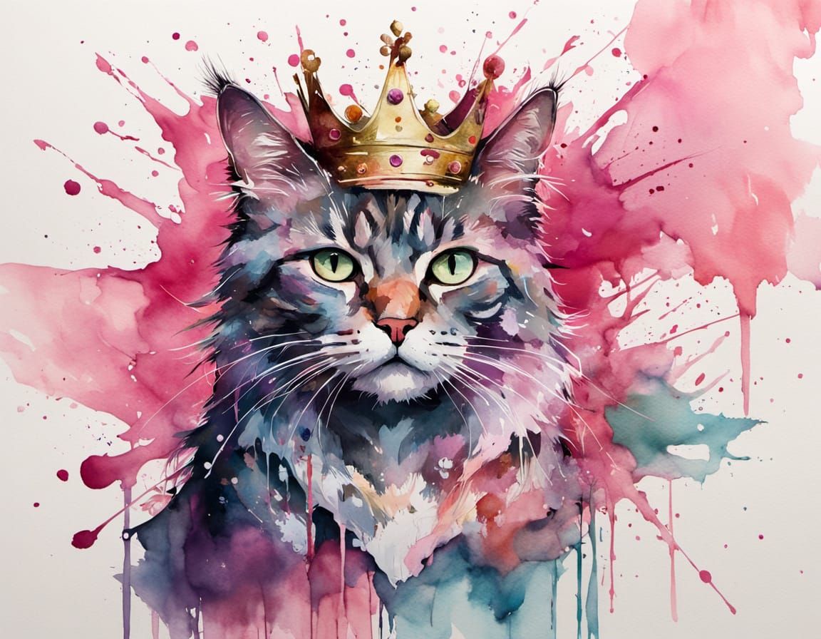 Regal Cat Knocks Over Easel in Watercolour Portrait