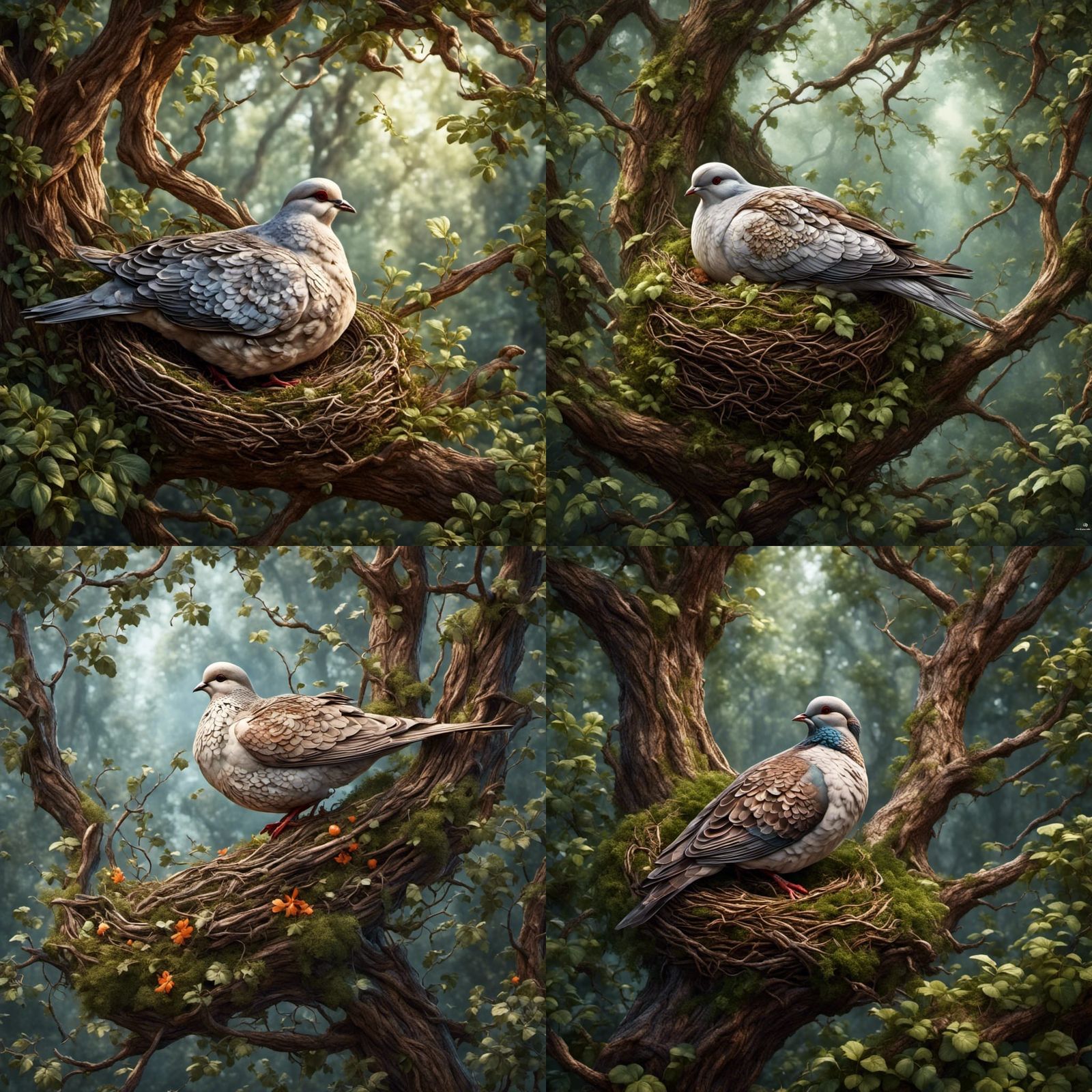 Dove Nesting in Tree: Realistic 3D Render