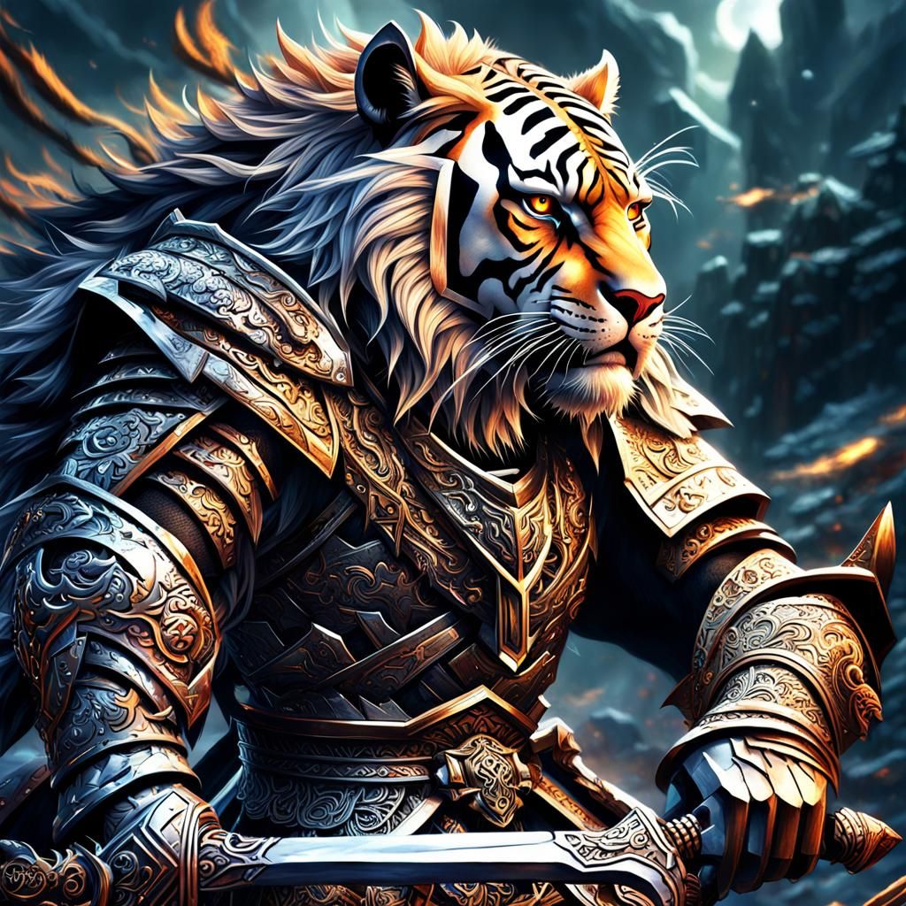 Tiger Knight Warrior with Glaive in Fantasy Art