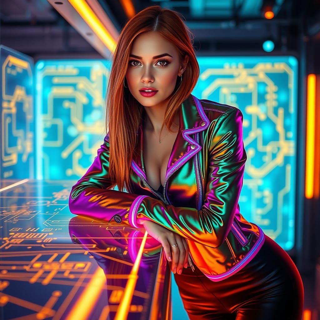 Futuristic Fashionista in Metallic Green and Neon