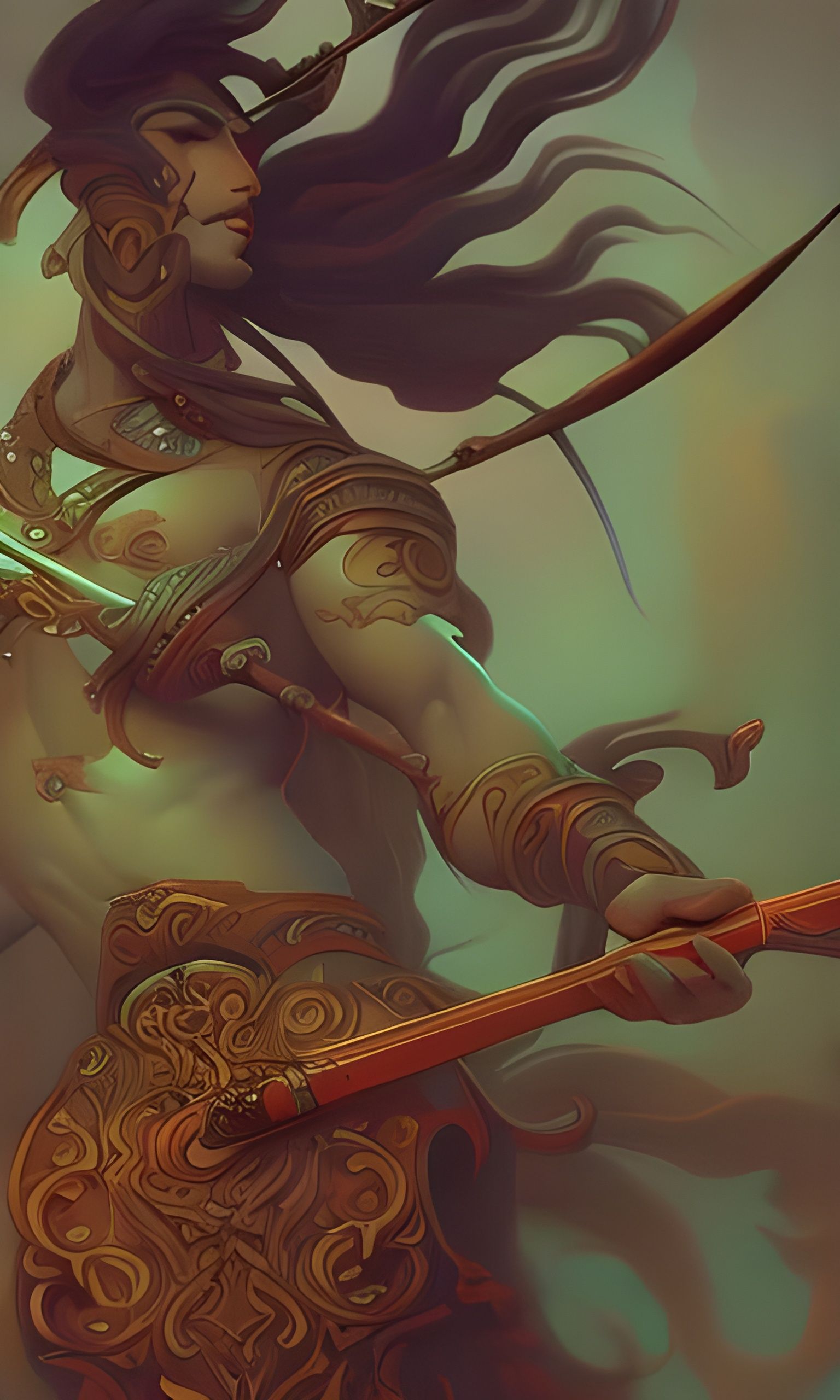 Shiva Plays Veena in Art Nouveau Style