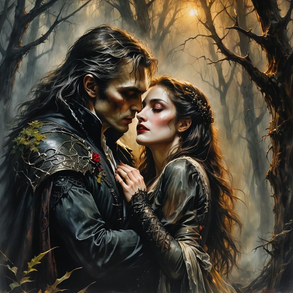 Vampire's Kiss: A Romantic Gothic Oil Painting