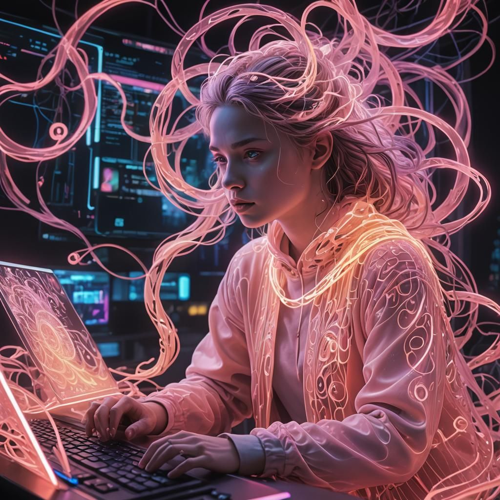 Ethereal Neon Lurker Overlooking Social Media