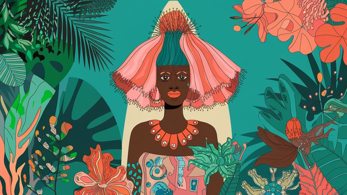 Kitschy Voodoo Lady in Botanical Jungle Design
