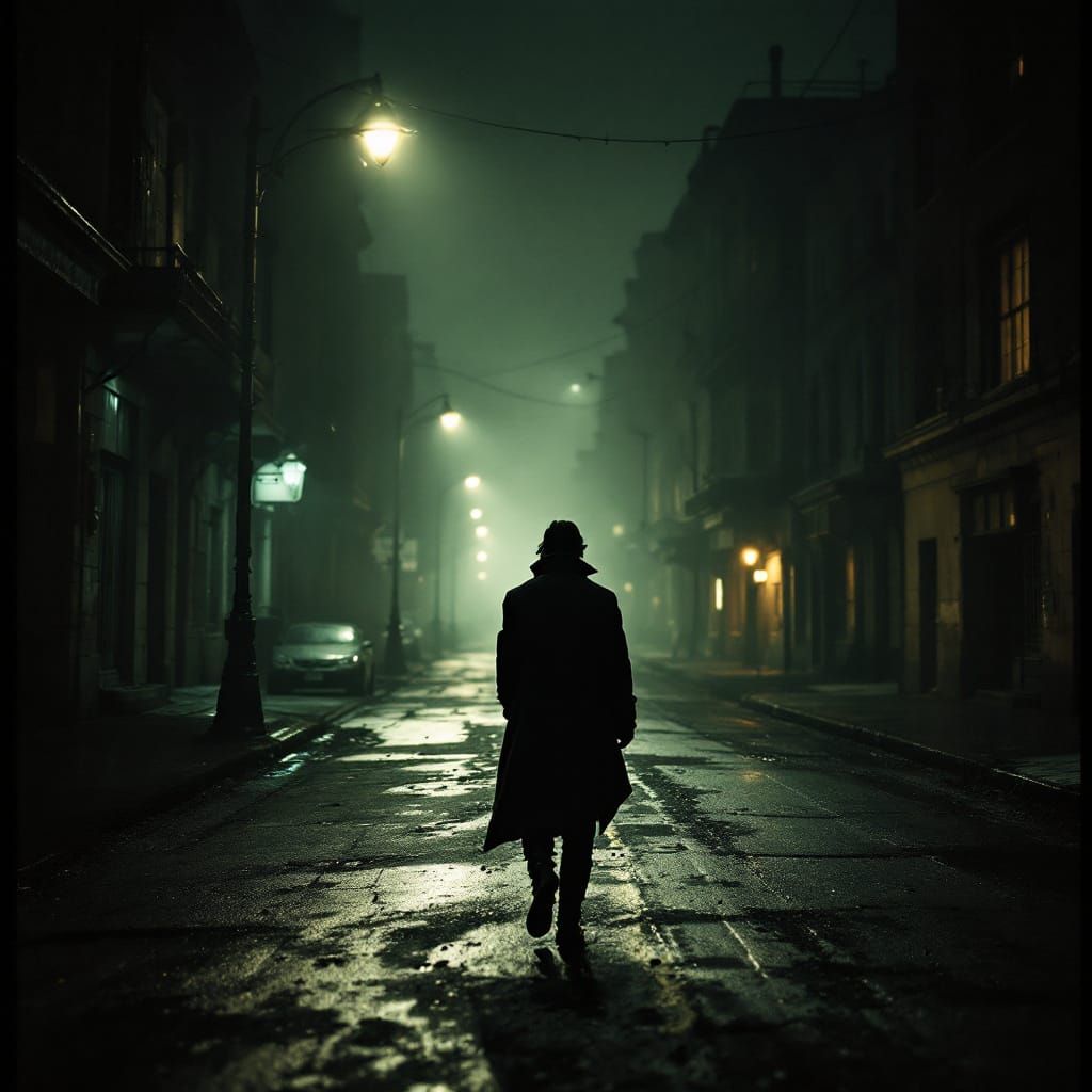 Desolate Street Scene in Film Noir Style