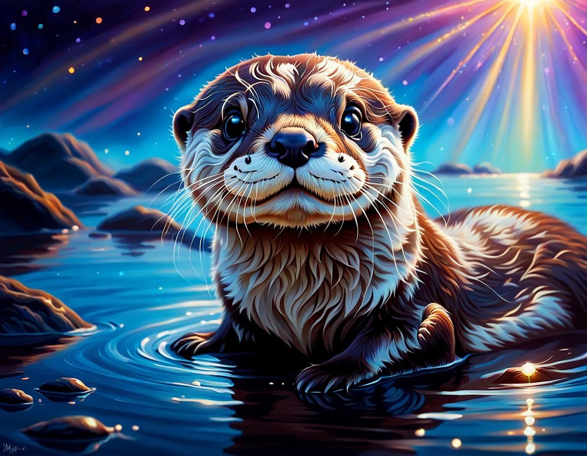 Cute Baby Otter in a Spectacular Sky