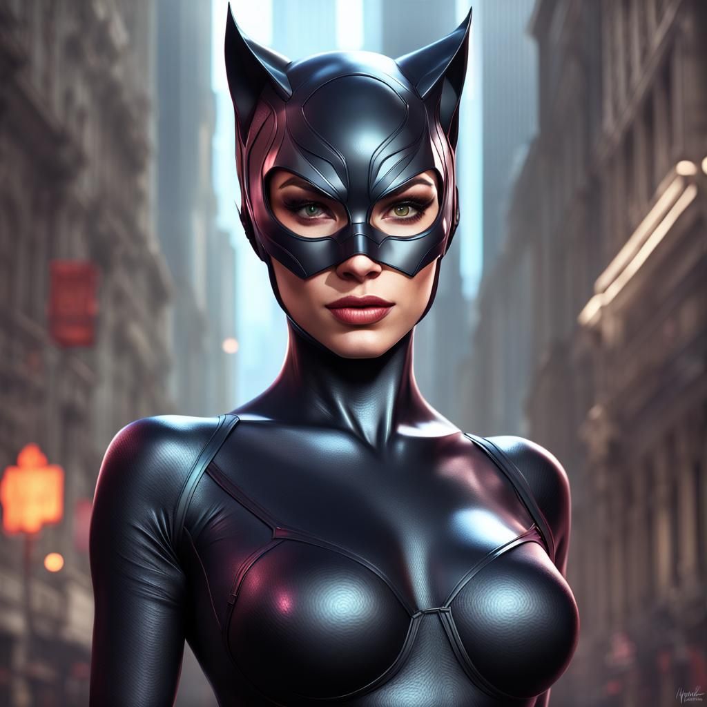 Hyperdetailed Catwoman Portrait in Art Nouveau Style