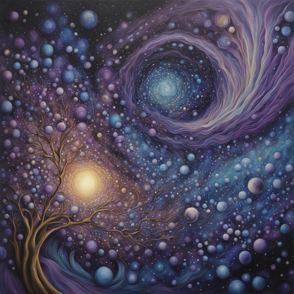 Cosmic Pencil Tip in Stardust Vortex - Surreal Oil Painting