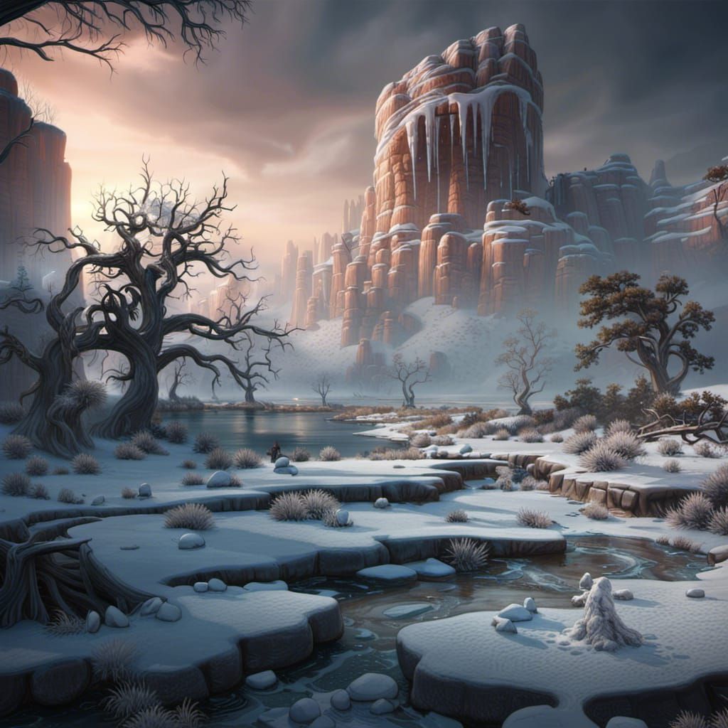 Texas Cowboy Endures Icy Storm: Digital Matte Painting