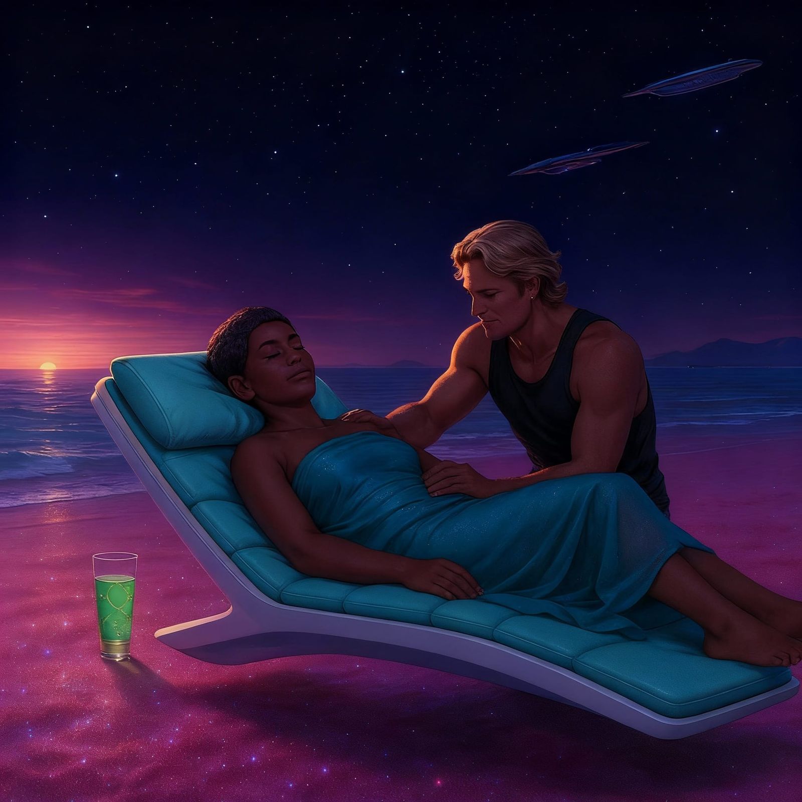 Surfer Boy and Paka Lola Under Starry Night Sky