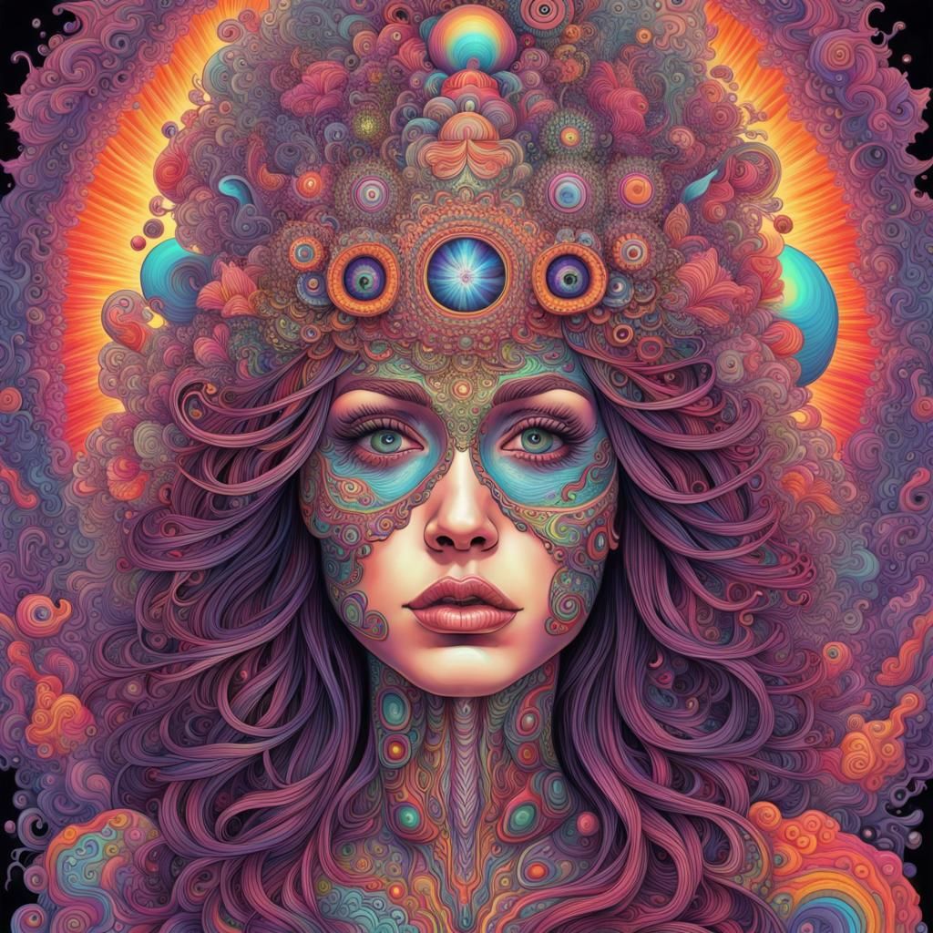 Psychedelic Woman in Hyperdetailed Art