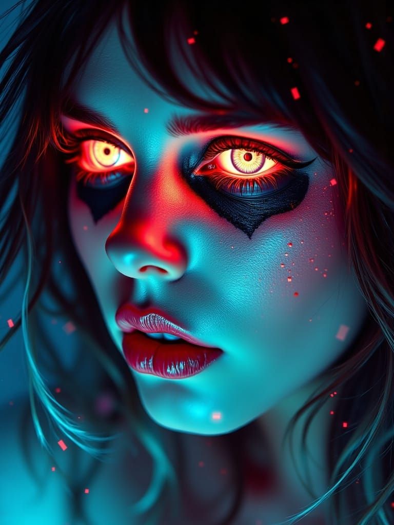 Ethereal Gothic Woman Portrait with Glitch Art