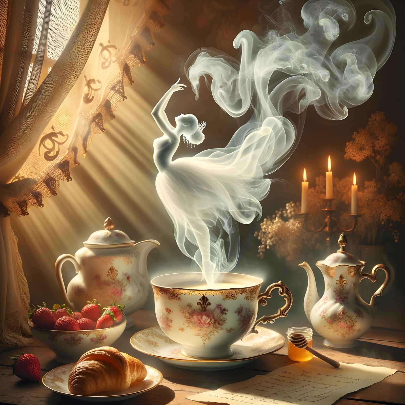 Café Au Lait Ghost Ballerina Rises From Ornate Cup