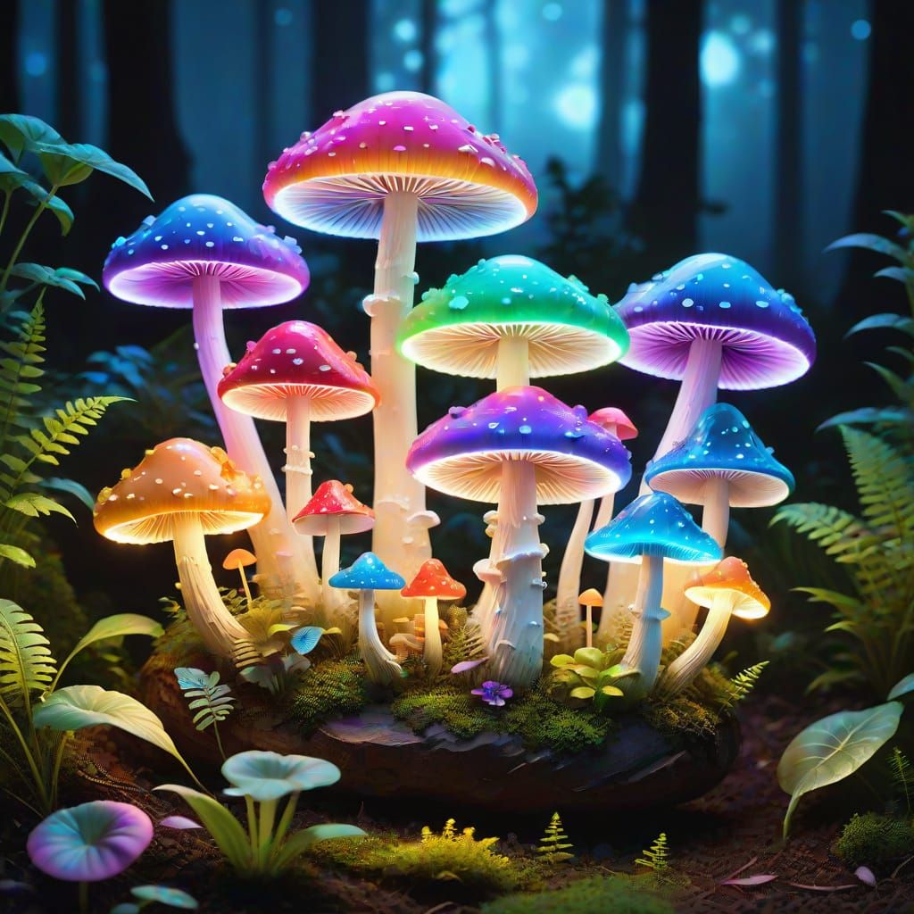 Vibrant Crystal Forest in a Dazzling Rainbow Glow