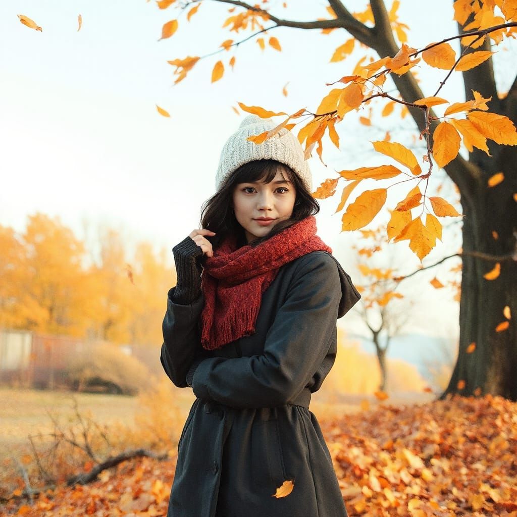 Autumn Serenity: Woman in Winter Clothing