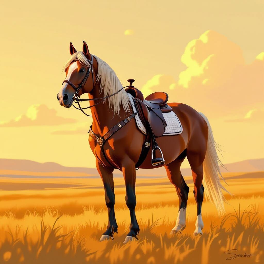 Majestic Horse in Golden Landscape