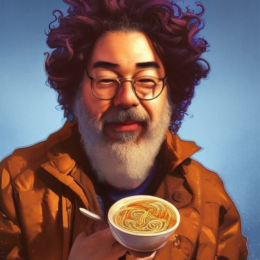 Jerry Garcia eating Ramen