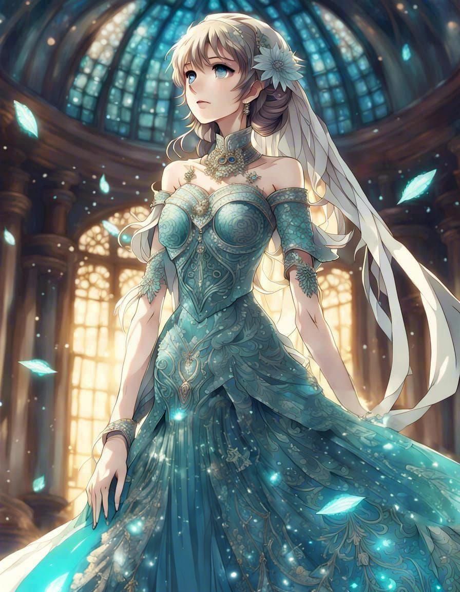 Anime Style Flowy Dress with Intricate Details