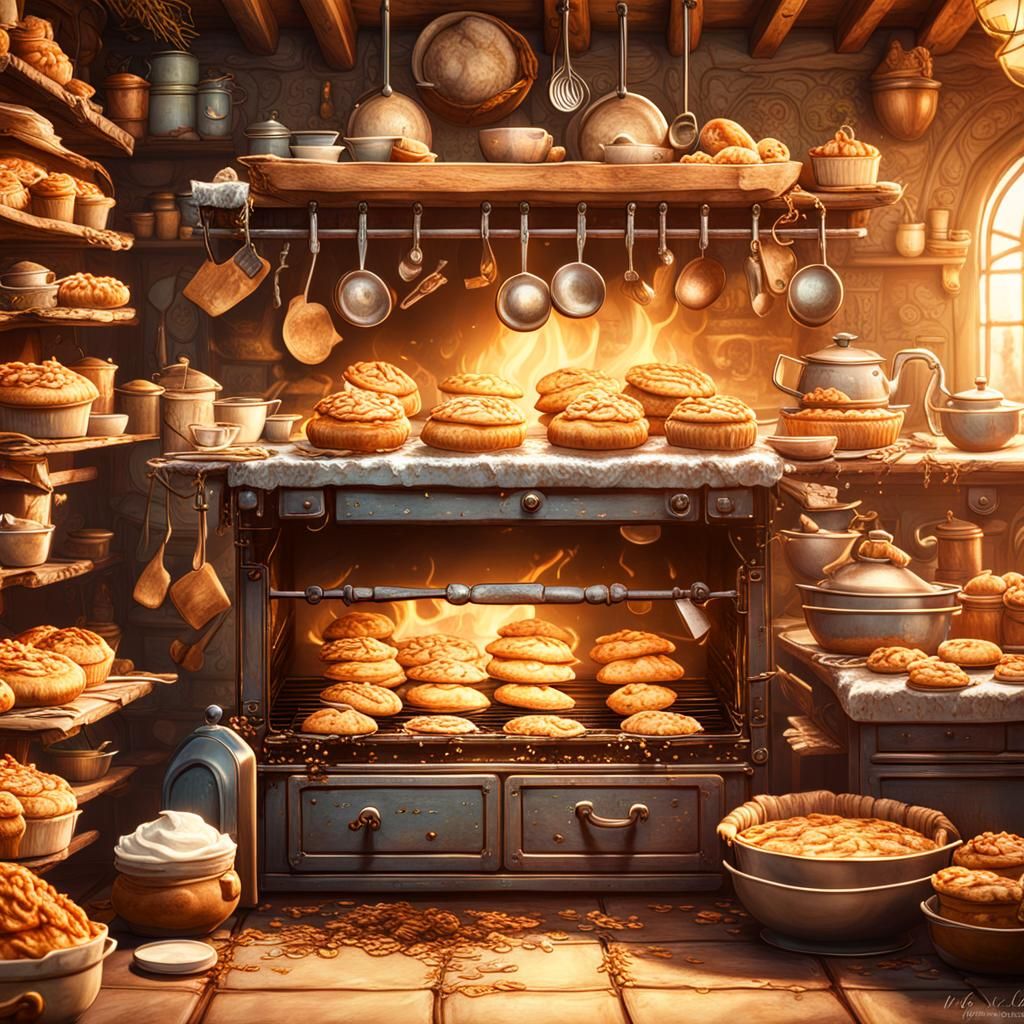 Adorable Critter Baking Pies in Fantasy Kitchen