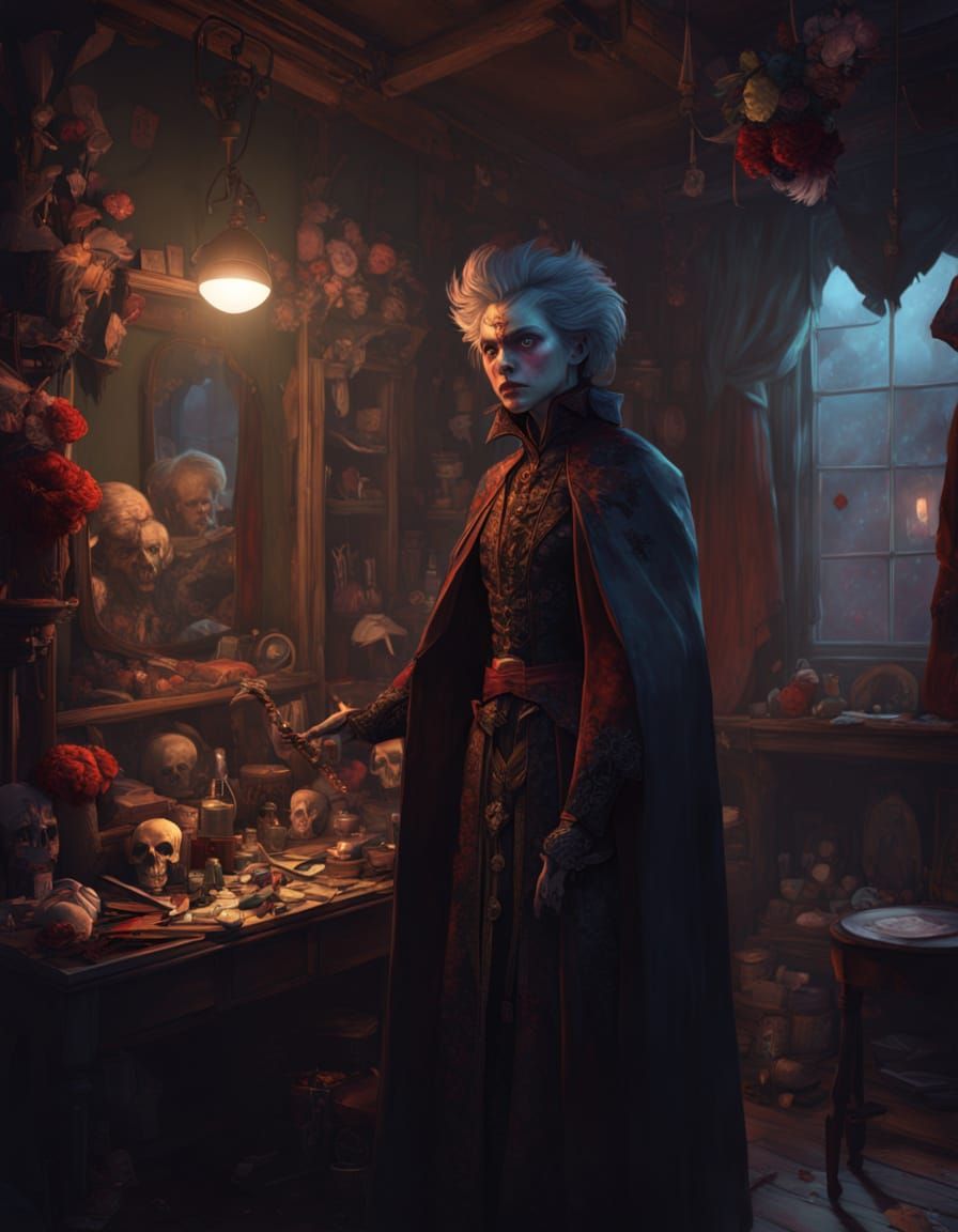 Vampire's Dressing Room Portrait in Art Nouveau Style