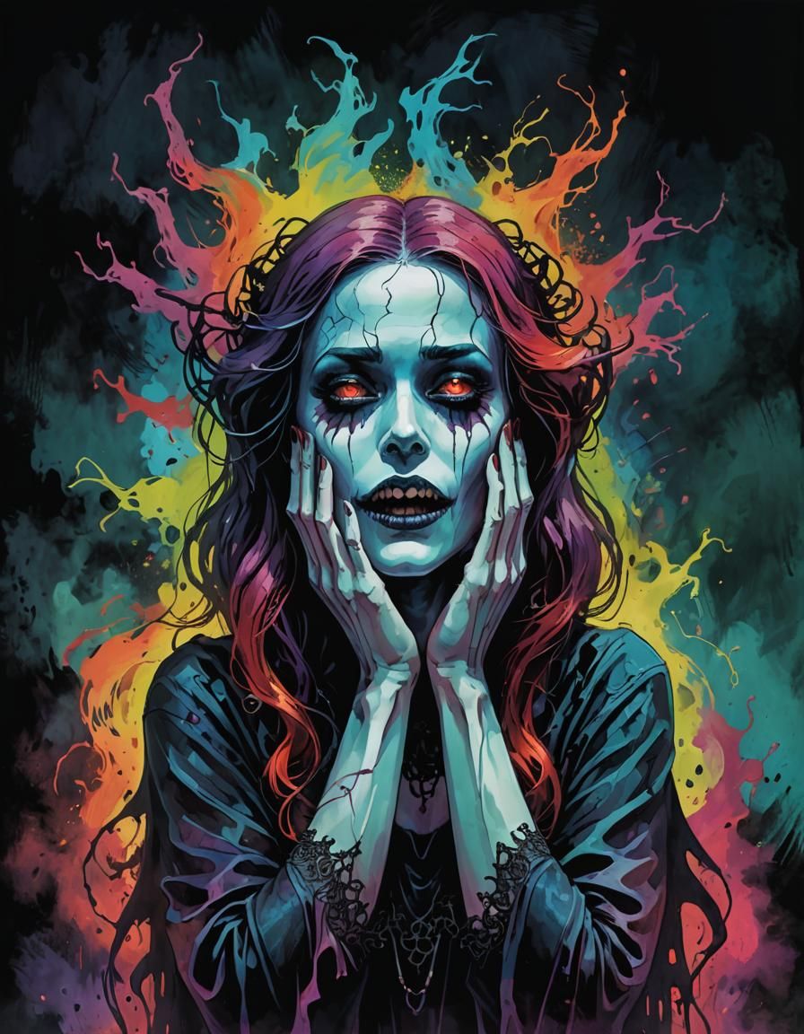 Ethereal Gothic Ghost Woman in Vibrant Colors