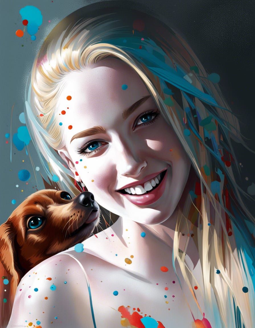 Woman with Dachshund in Graffiti Splash Art Style