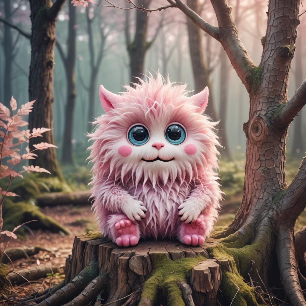 Big-Eyed Pink Monster in Kawaii Digital Illustration