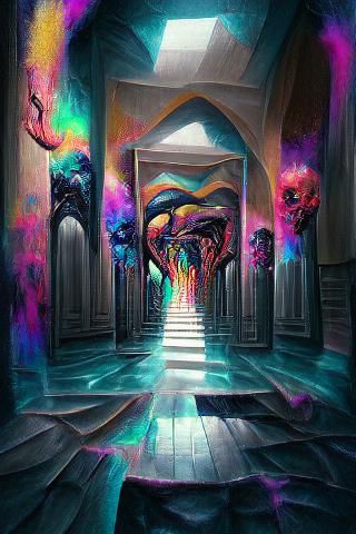 Vibrant Hall of Eternity with Bold Colors