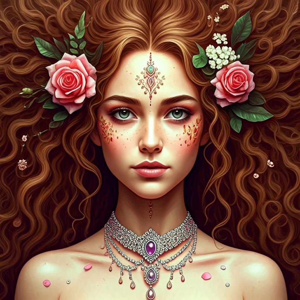 Ethereal Fairy Portrait with Henna and Flowers