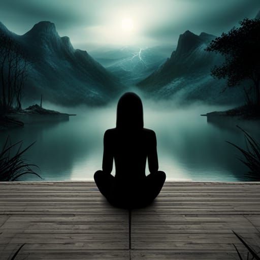 Mysterious Girl at Lake Edge: Digital Matte Painting