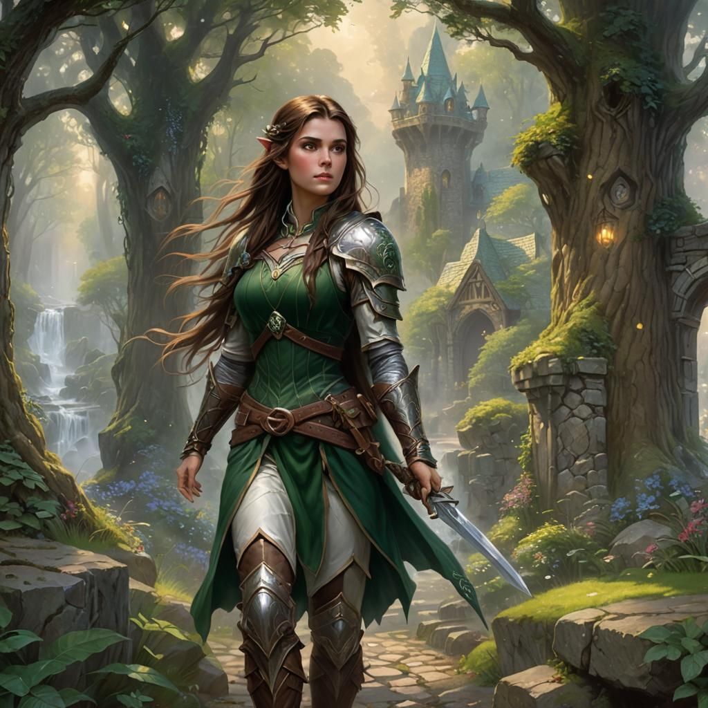 Druid Wood Elf with Emerald Eyes in Armor