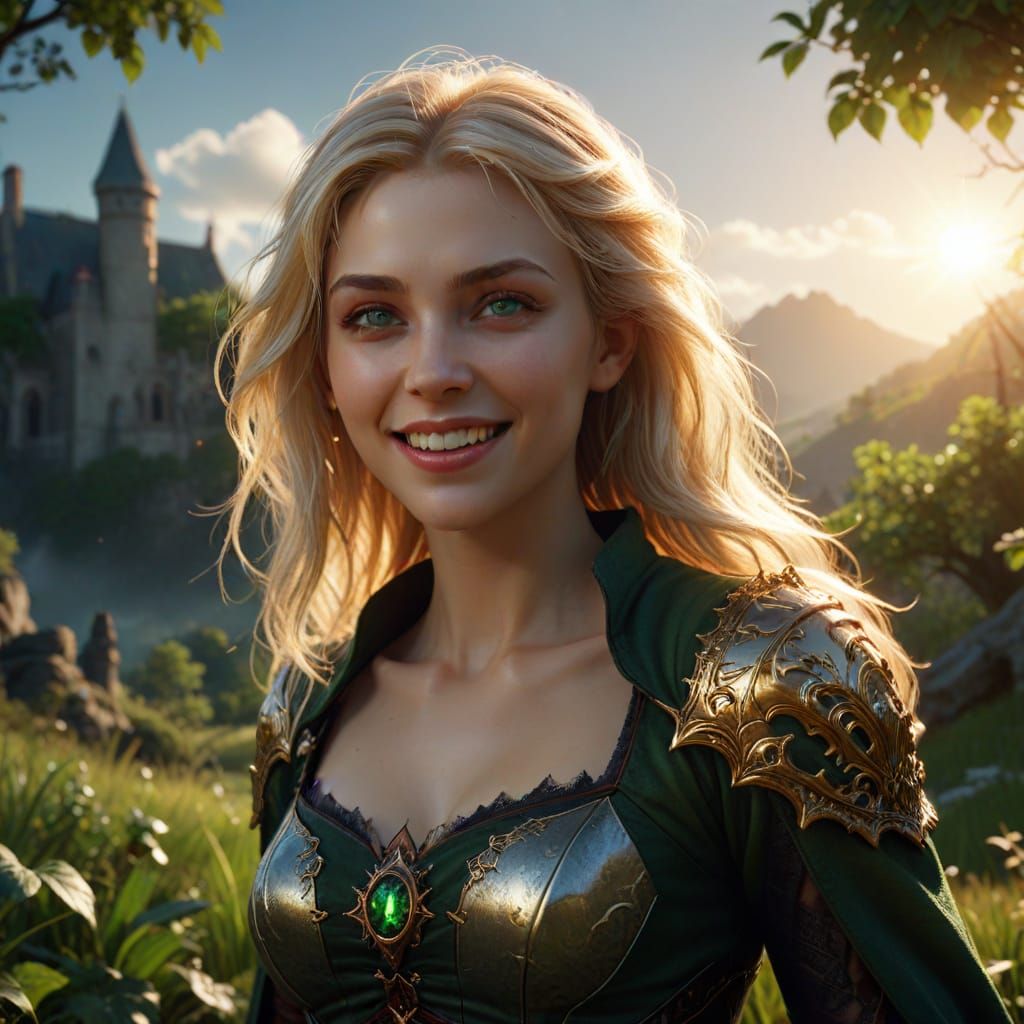 Vampire Woman in Sunny Fantastical Landscape - Epic 3D Game ...