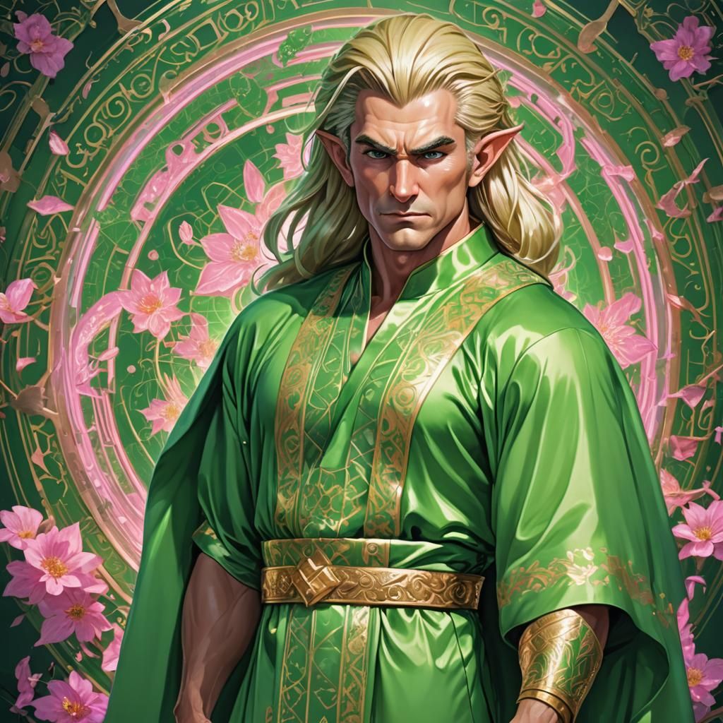 Muscled Man in Satin Caftan: Synthwave Digital Art