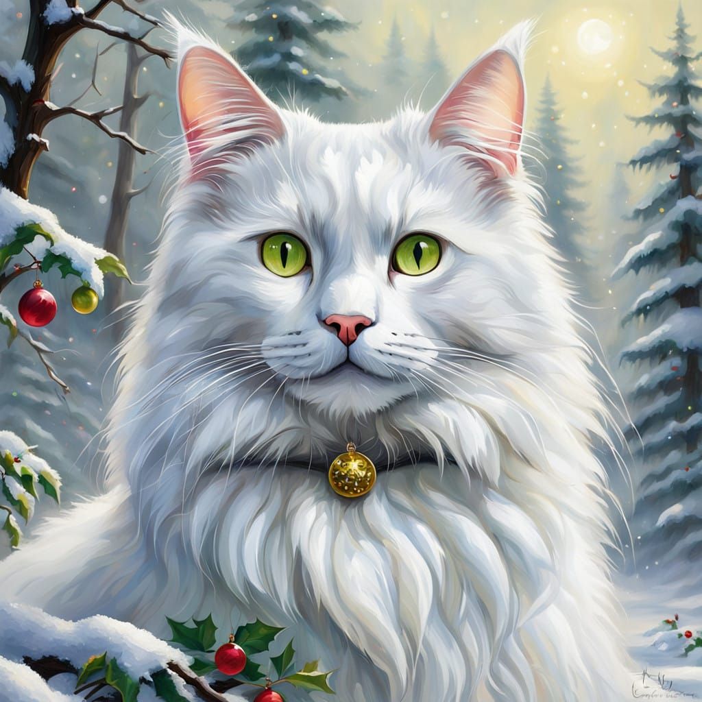 Winter Wonderland Cat with Sparkling Eyes
