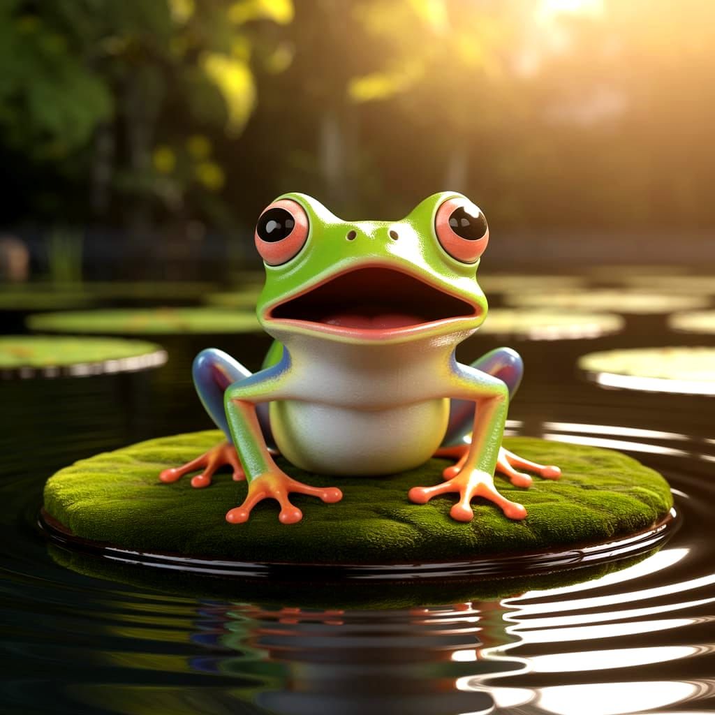 Surprised Frog on Lily Pad in Golden Sunlight