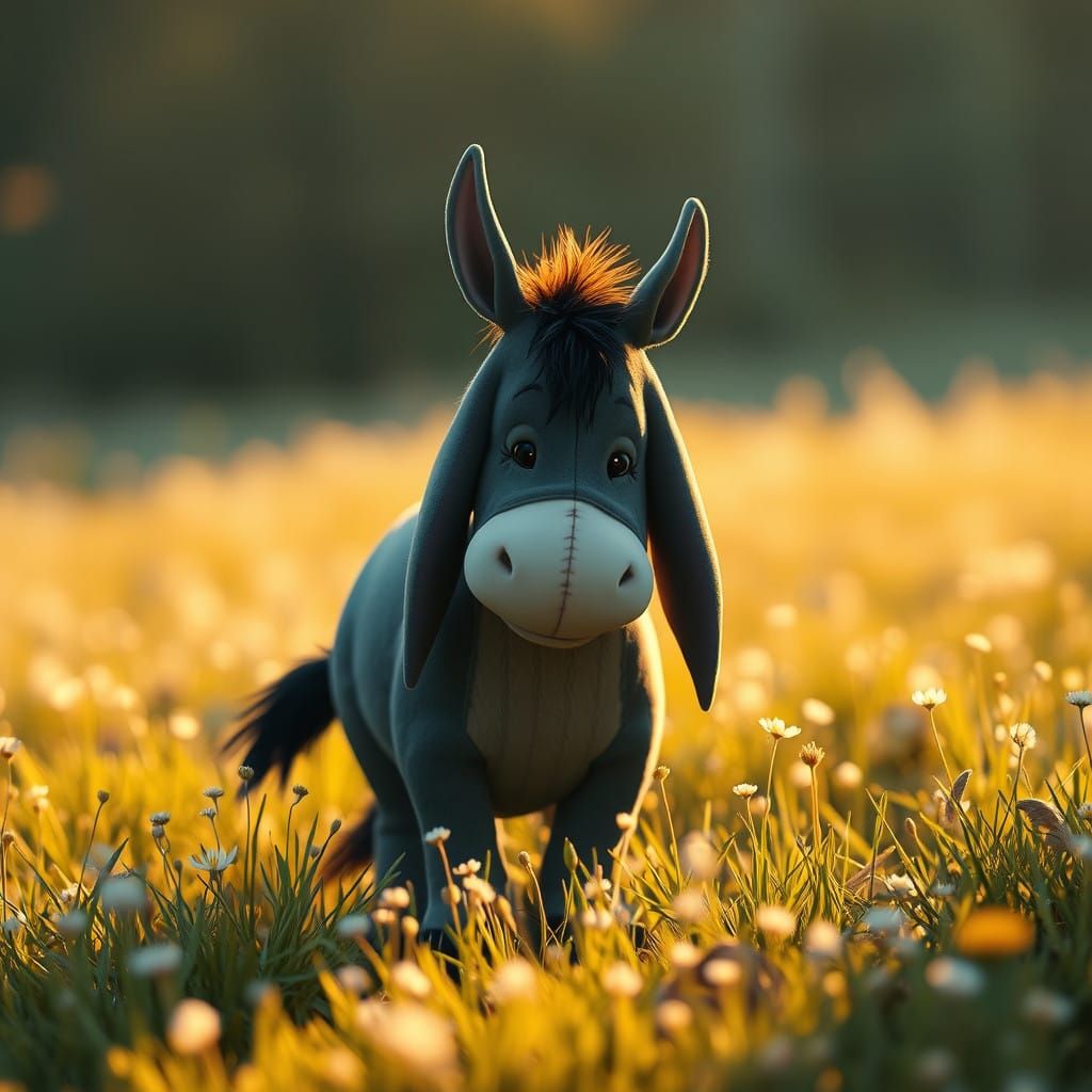 Melancholic Eeyore Serenely Adorns Golden Meadow