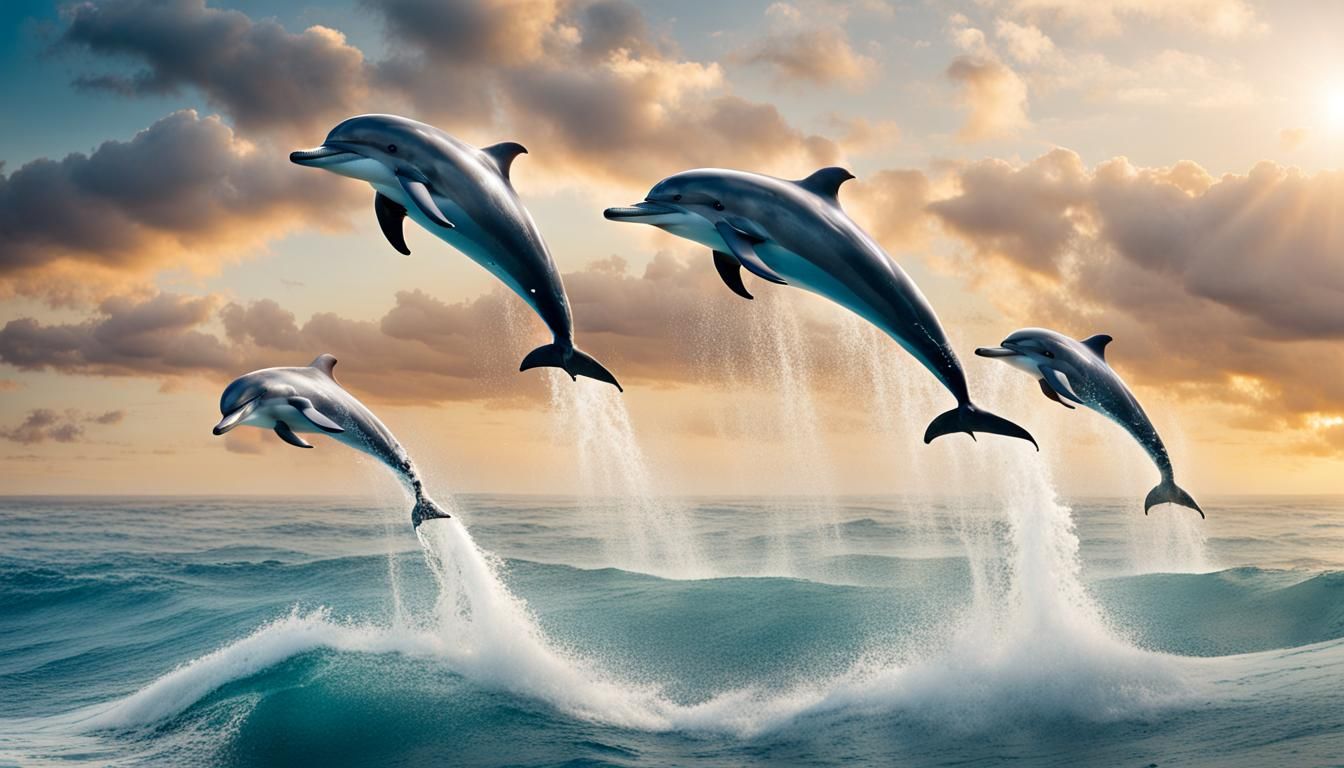 Dolphins Soaring Above Waves Toward Outer Space