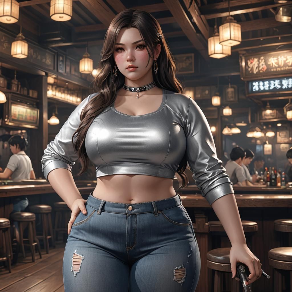Brunette Billiard Player in Dim Tavern, Anime Art