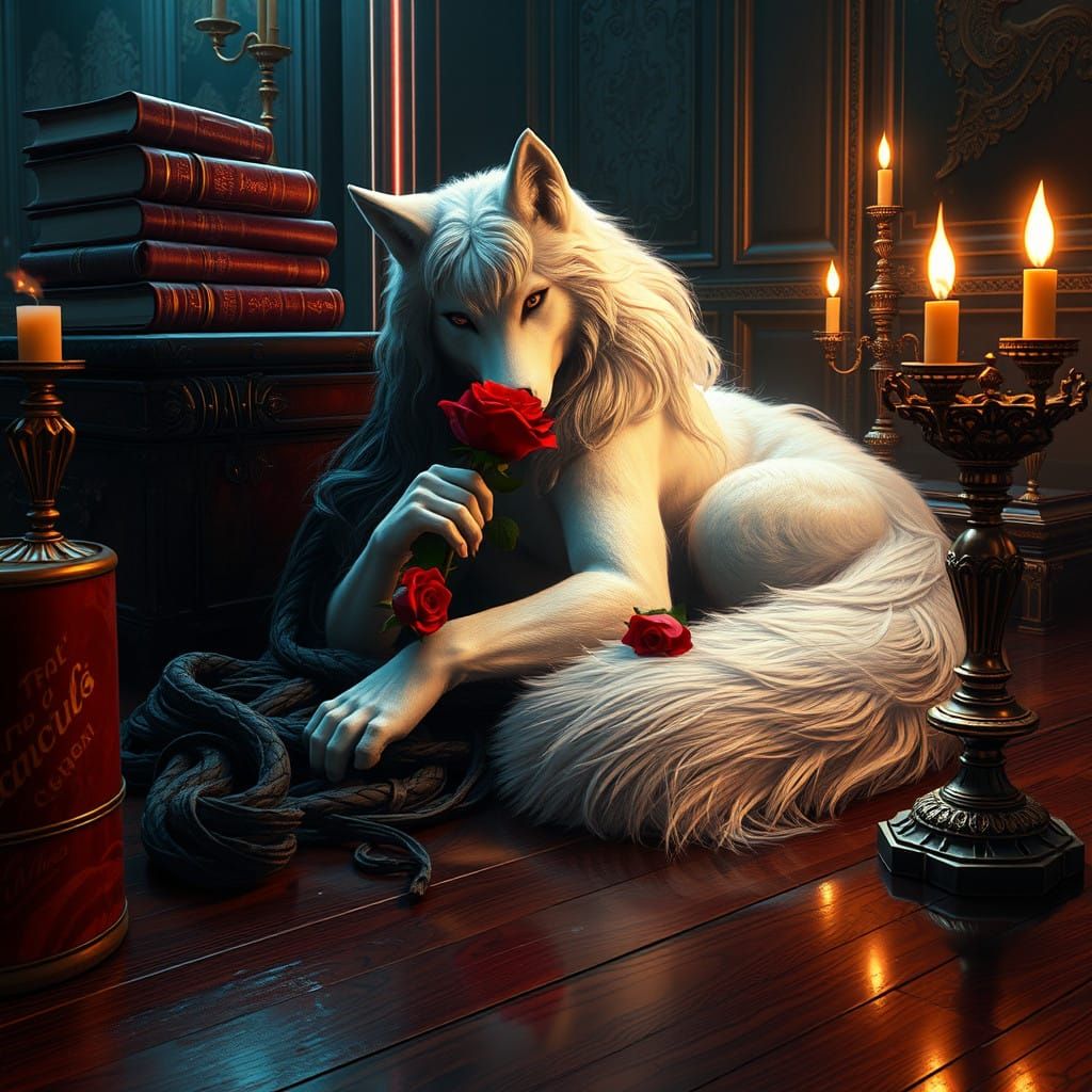 Cyberpunk She-Wolf Goddess in Opulent Baroque Setting