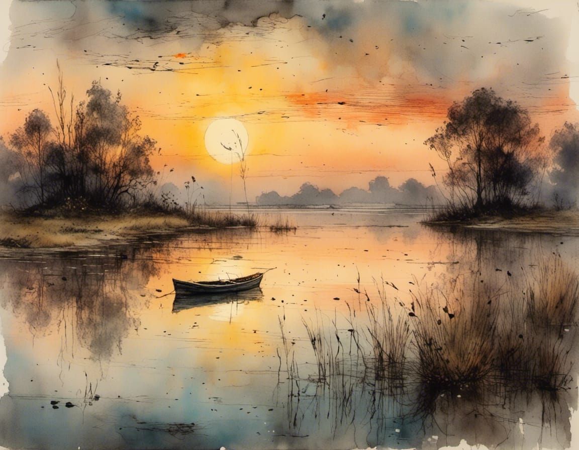 Coastal Marsh Sunrise: A Watercolor Painting