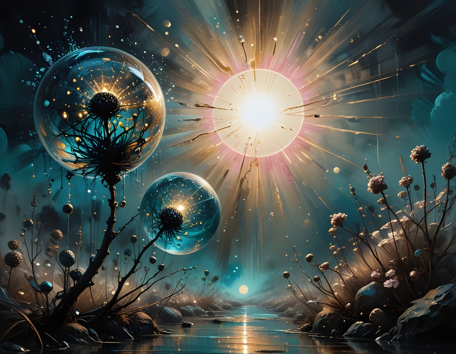 Bioluminescent Landscape in Soft Oil Painting Style