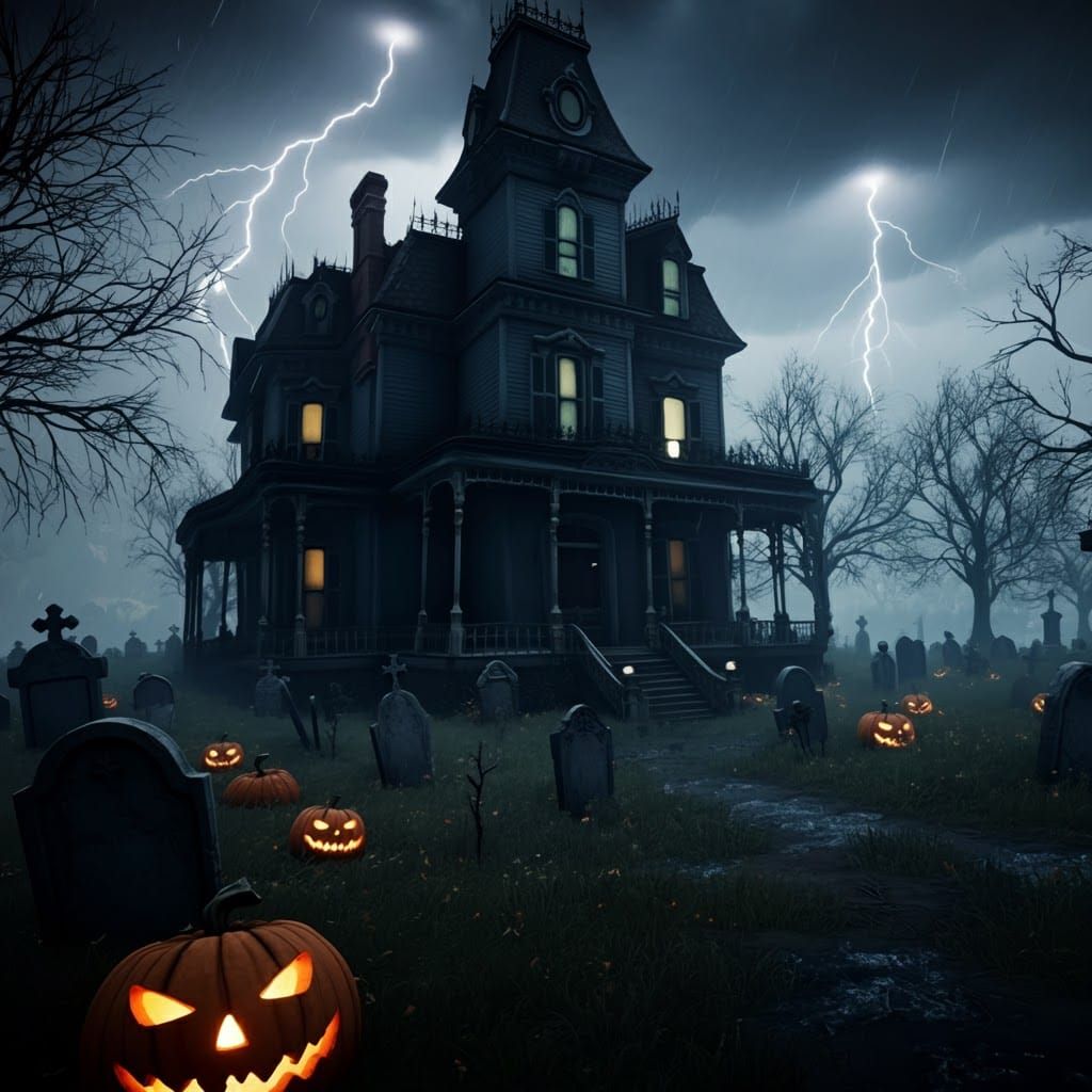 Eerie Victorian Mansion in Thunderstorm, Matte Painting
