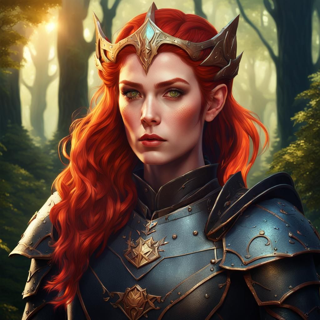 Half-Elf Warlock in Forest Glade, Pinup Style