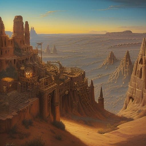 Steampunk Engine Amidst Cappadocia's Fairy Chimneys