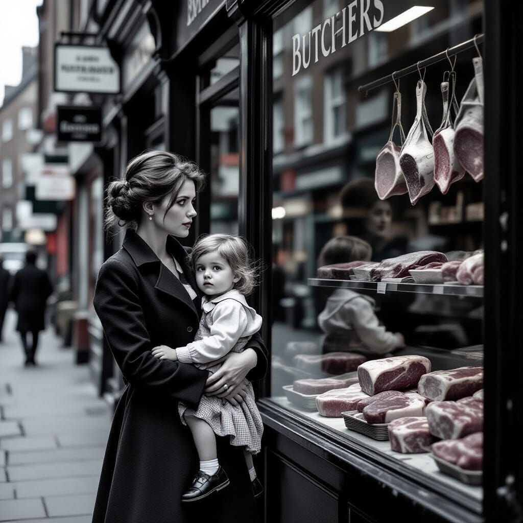 Film Noir Scene of Mother and Child in London