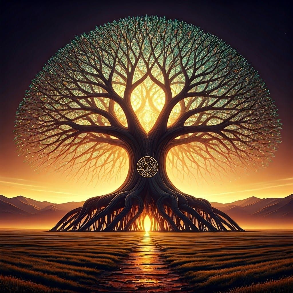 Glowing Yggdrasil Tree Inspired by Glass Art