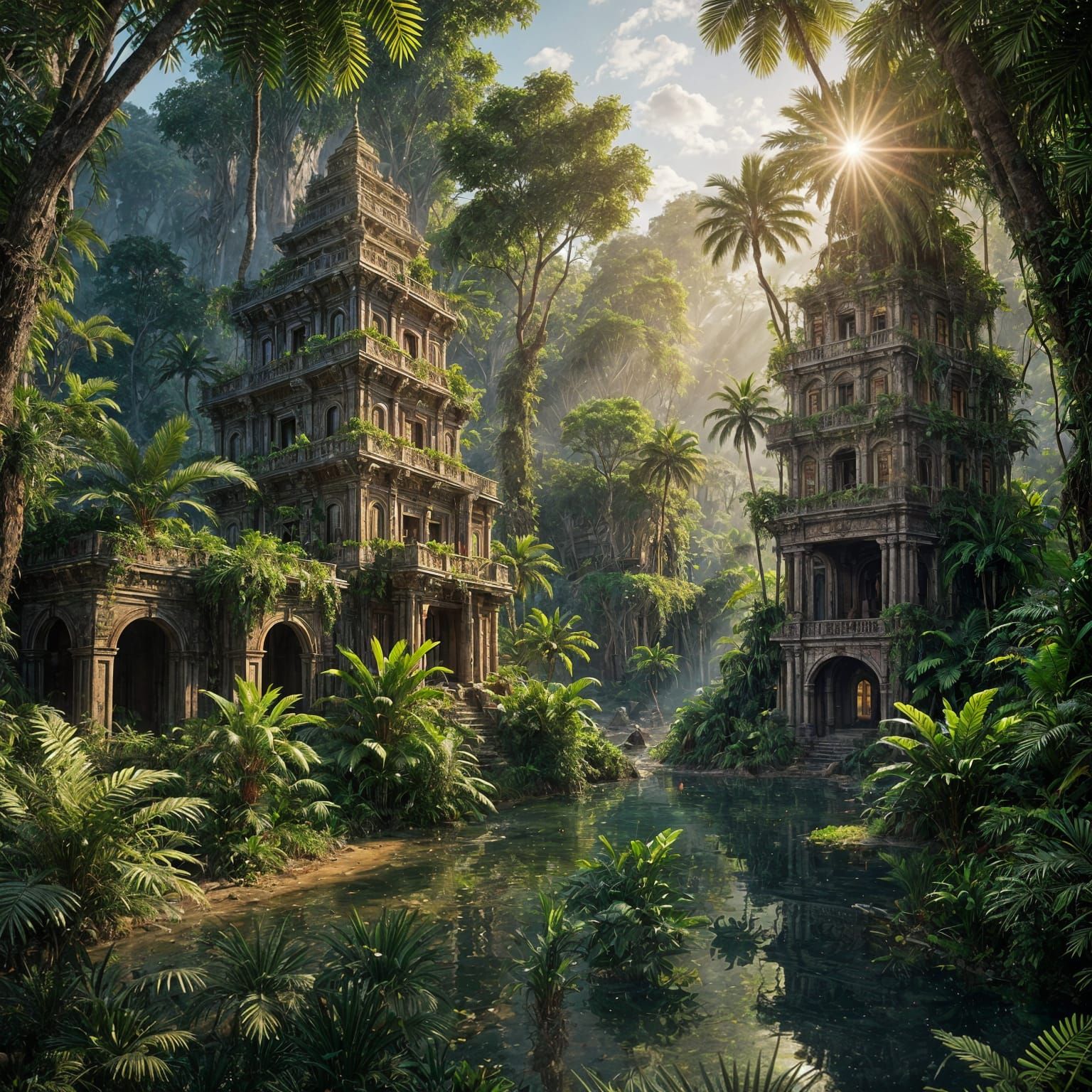 Realistic Lost City of Gold in Jungle Sunlight