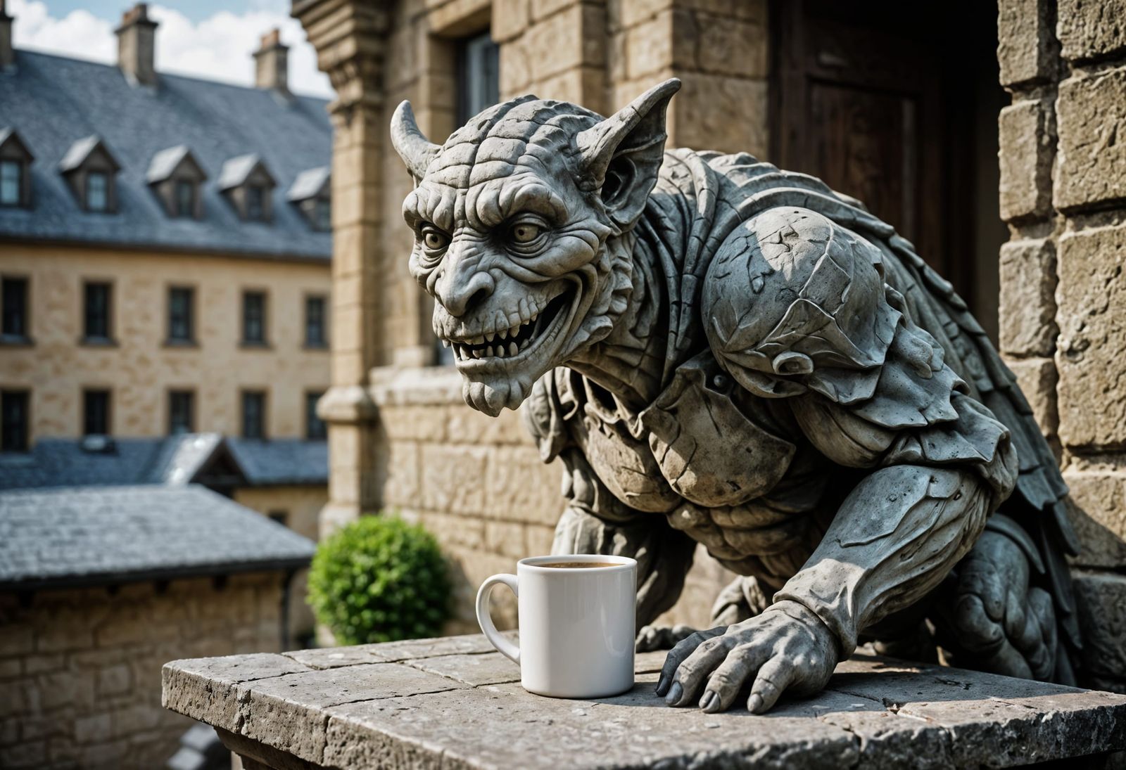 Weathered Stone Gargoyle Observes X-Files Investigation