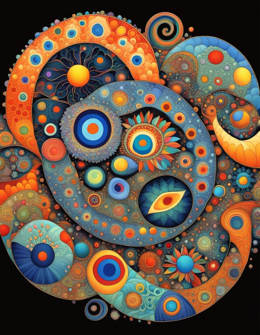 Crystalline Amoeba Fractal Tessellation in Kandinsky Style