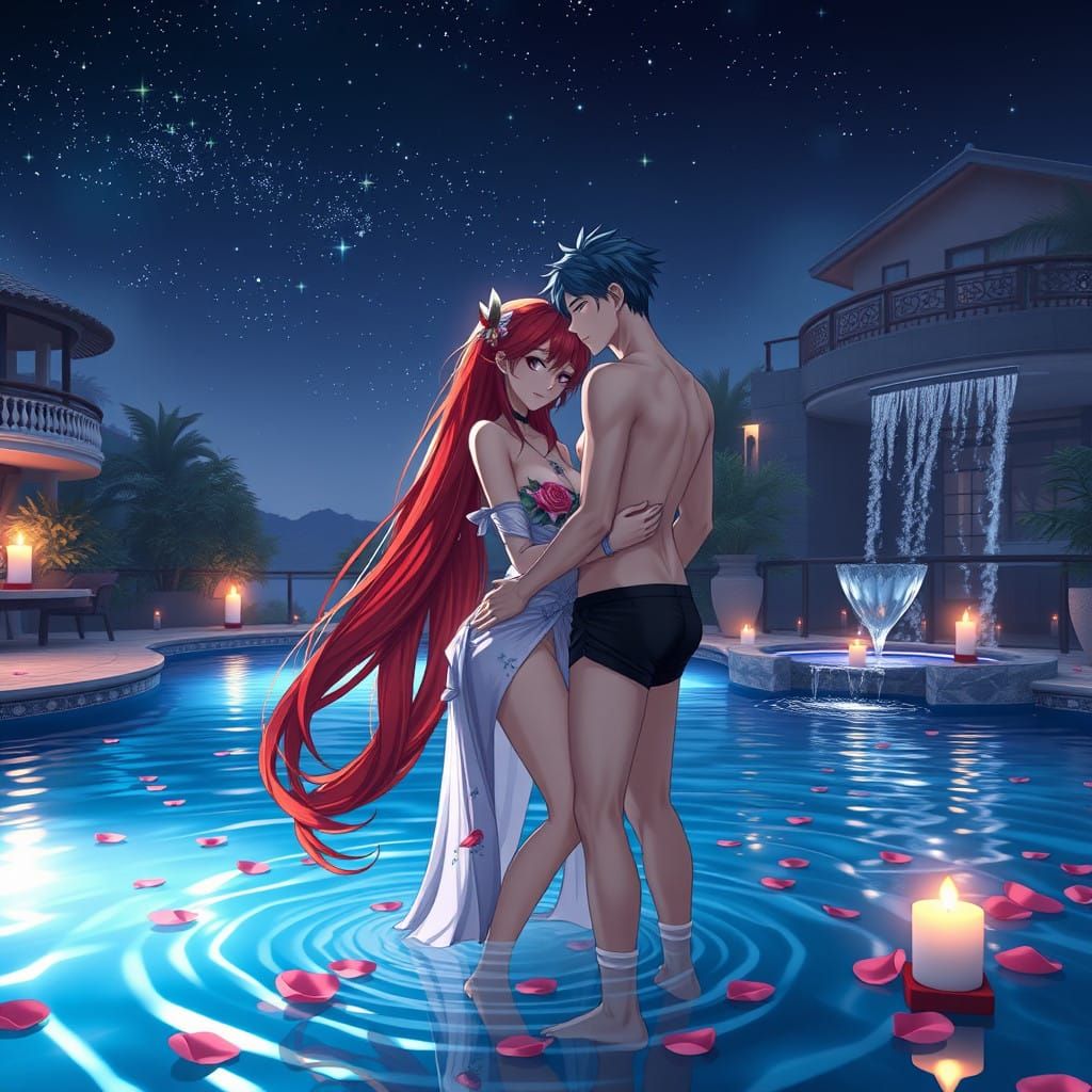 Surreal Anime Couple Under Starry Night Sky